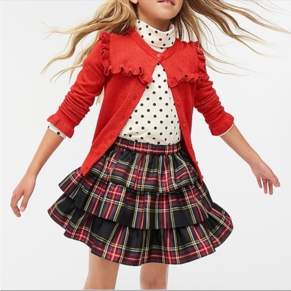 Crewcuts Plaid Ruffle Holiday Skirt - Black and Red